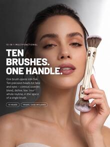 1pc Palm-Sized Portable Makeup Brush Set, 5-In-1 Dual-Head Design, Includes 10 Brush Heads, Travel-Friendly Makeup Tool Set - Multicolor - View 6