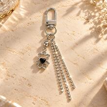 1pc/2pcs Women's Rhinestone Heart Hollow Bear Pendant With Rhinestone Sparkling Long Tassel Keychain, Personalized Elegant Cute Bag Charm - Multicolor - View 7