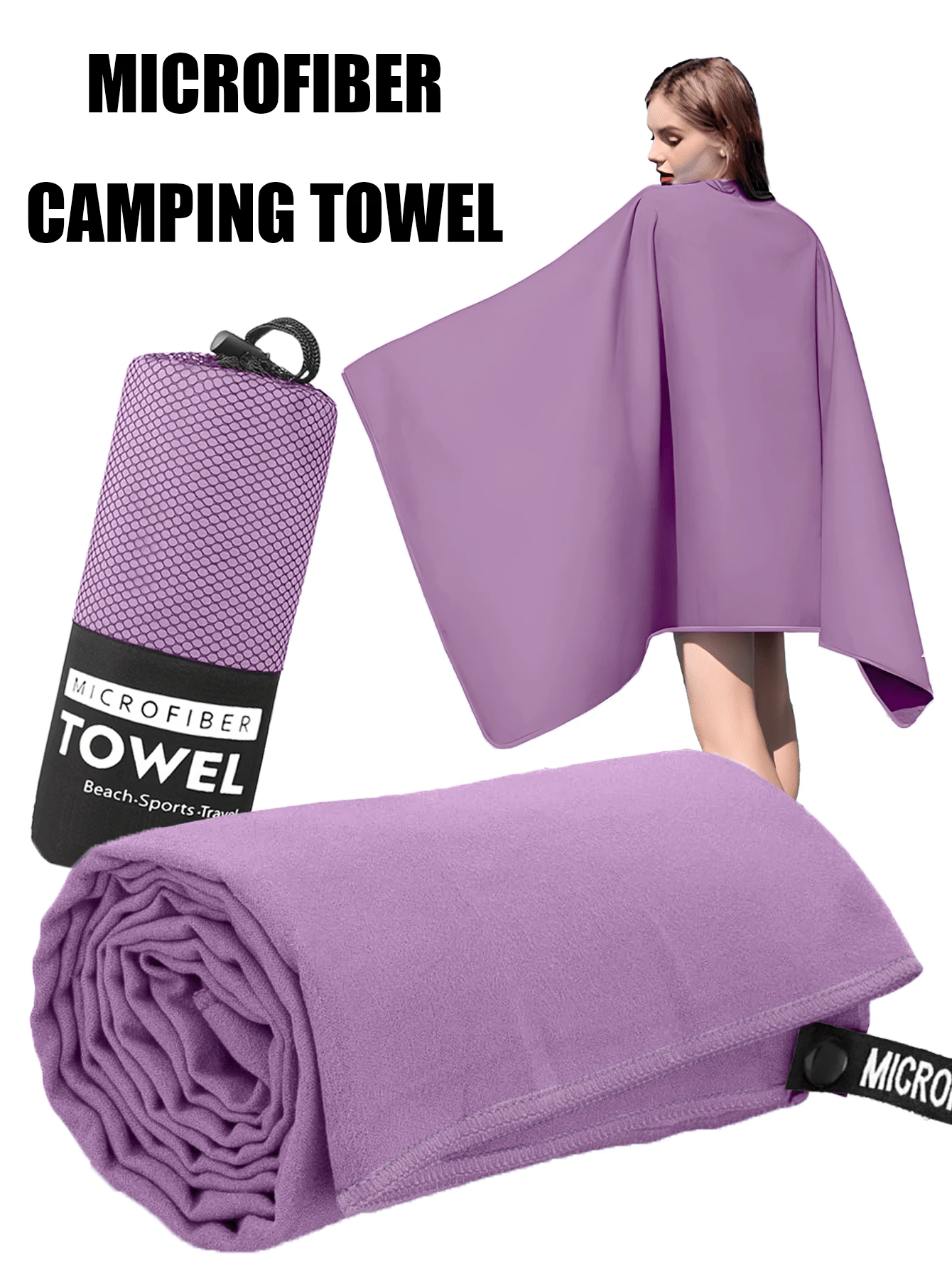 1pc/2pcs Purple Microfiber Quick-Dry Towel, High Absorbency Outdoor Camping Towel Beach Towel, Soft And Comfortable, Lightweight And Breathable, Mesh Bag Convenient Storage, Suitable For Outdoor Camping, Beach, Pool, Gym