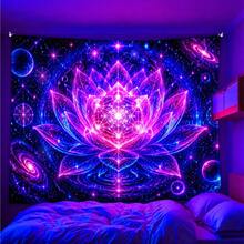 2D Flat Glow-In-The-Dark Tapestry, Sacred Geometry Lotus Nebula Pattern Wall Decor, Suitable For Bedroom, Living Room And Office. Cosmic Theme Style Game Room Decor, Holiday And Party Decor, College Dorm Decor - Multicolor - View 2