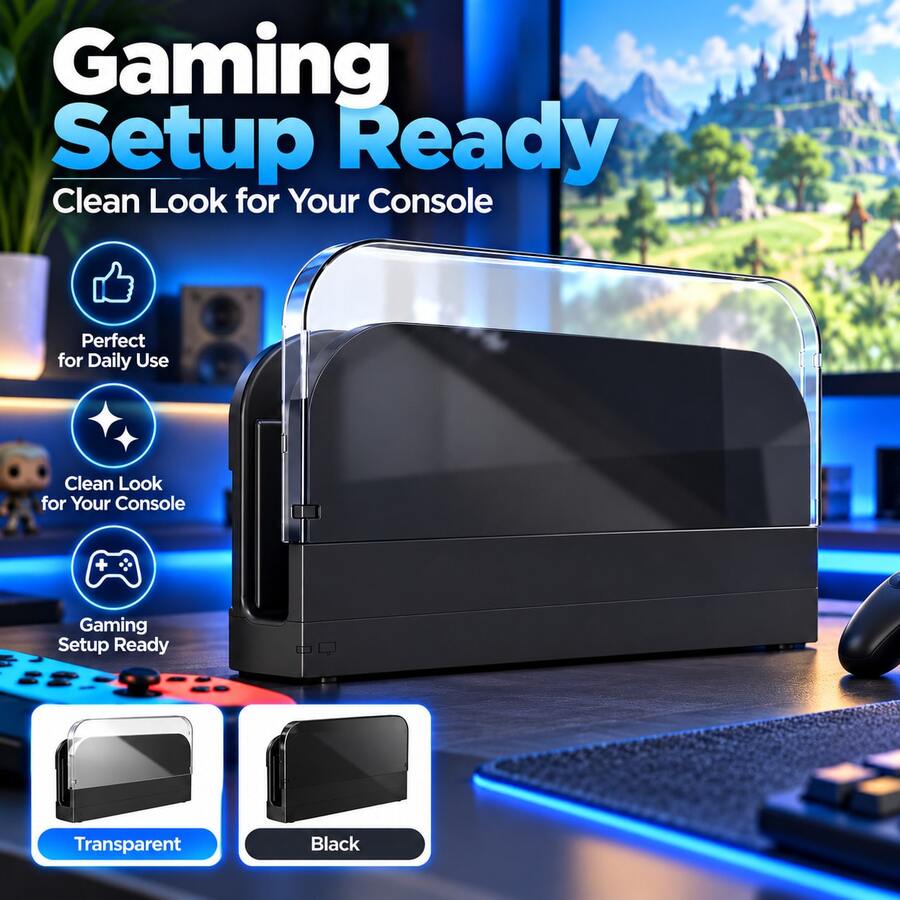Gaming Console Protective Case, Clear Transparent Front Cover, Dust Resistant Protective Shell, Slim Fit Console Cover, Easy Installation, Stylish Desktop Storage Protector, Transparent & Black Options - View 1