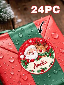 Personalized Christmas Name Stickers-Custom Round Labels Featuring Santa Claus And Reindeer. These Self-Adhesive Holiday Gift Tags Are Perfect For Christmas Gift Wrapping, Gift Bags, "Secret Santa" Exchanges, And Party Favors. - Multicolor - View 18