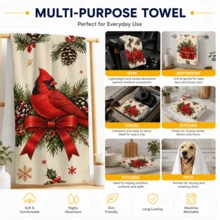 2pcs Christmas Kitchen Towels Watercolor Red Cardinal & Pinecone Print, Holiday Home Decor Opening Gift Suitable For Kitchen, Bathroom, Toilet, Winter Home Decor, Christmas Gift Set - Multicolor - View 8