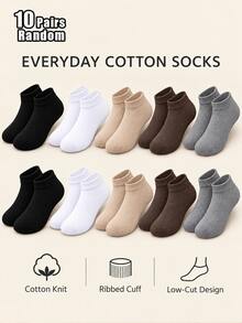 10 đôi tất nam cổ thấp ngắn bằng cotton, tất thuyền cơ bản trơn 5 màu, unisex, phù hợp mặc thường ngày và đi làm - Nhiều màu - Xem 8