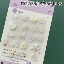 11/22/33/44/55/66Pcs White Elegant Buttons, Swallow Flower Shaped Resin Buttons, Handmade DIY Sewing Buttons, Decorative Accessories And Jewelry - Multicolor - View 9