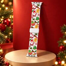 1pc Christmas Nylon Printed Band 2026 With Magnetic Buckle Compatible With Apple Watch 40mm, 38mm, 41mm, 42mm, 44mm, 45mm, 46mm, 49mm - Christmas - View 2