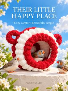 Bird Houses & Nests 1pc Red & White Plush Bird Nest, Soft Round Hideaway With Cute Twin Ears, Semi-Enclosed Design, Cozy Lining & Rear Attachment, Small Bird Resting Hut For Finches & Zebra Finches, Indoor Bird Cage Accessory For Fall & Winter - View 12
