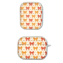 1PC Warm Orange-Red Bow Full Print Earphone Protective Case Compatible With AiPods1/2, AirPods3, AirPods4, AirPods5, AirPodsPro, AirPodsPro3 Full Coverage Anti-Drop Transparent Soft Shell With Hook - White - View 2