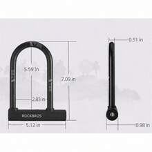 ROCKBROS 1pc Anti-Theft Carbon Steel Bicycle Mini U-Lock, Heavy Duty Bicycle U-Lock, Comes With 2 Keys, Compact Size, Internal Dimensions 5.59"H X 2.83"W - Black - View 4