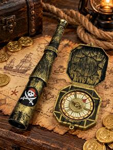 2pcs Pirate Costume Accessories, Vintage Telescope And Compass, Plastic Pirate Props, Suitable For Halloween Cosplay, Treasure Hunt Games, Theme Parties - Multicolor - View 6