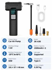 Wireless Portable Tire Inflator Digital Electric Air Pump With LED Light USB Rechargeable Auto Shut Off Air Compressor For Car Bicycle Motorcycle Ball Emergency Tire Inflation - One Size - View 10