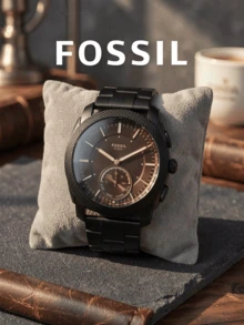Fossil FTW1165 Machine Men's Hybrid Smart Watch, 45mm Black Stainless Steel Bracelet Wristwatch - Black - View 6