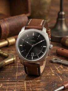 Fossil FS6081SET Machine Men's Quartz Watch Gift Set, 42mm Black Dial Brown Leather Watch & Stainless Steel Bracelet - Silver - View 7