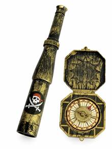 2pcs Pirate Costume Accessories, Vintage Telescope And Compass, Plastic Pirate Props, Suitable For Halloween Cosplay, Treasure Hunt Games, Theme Parties - Multicolor - View 3
