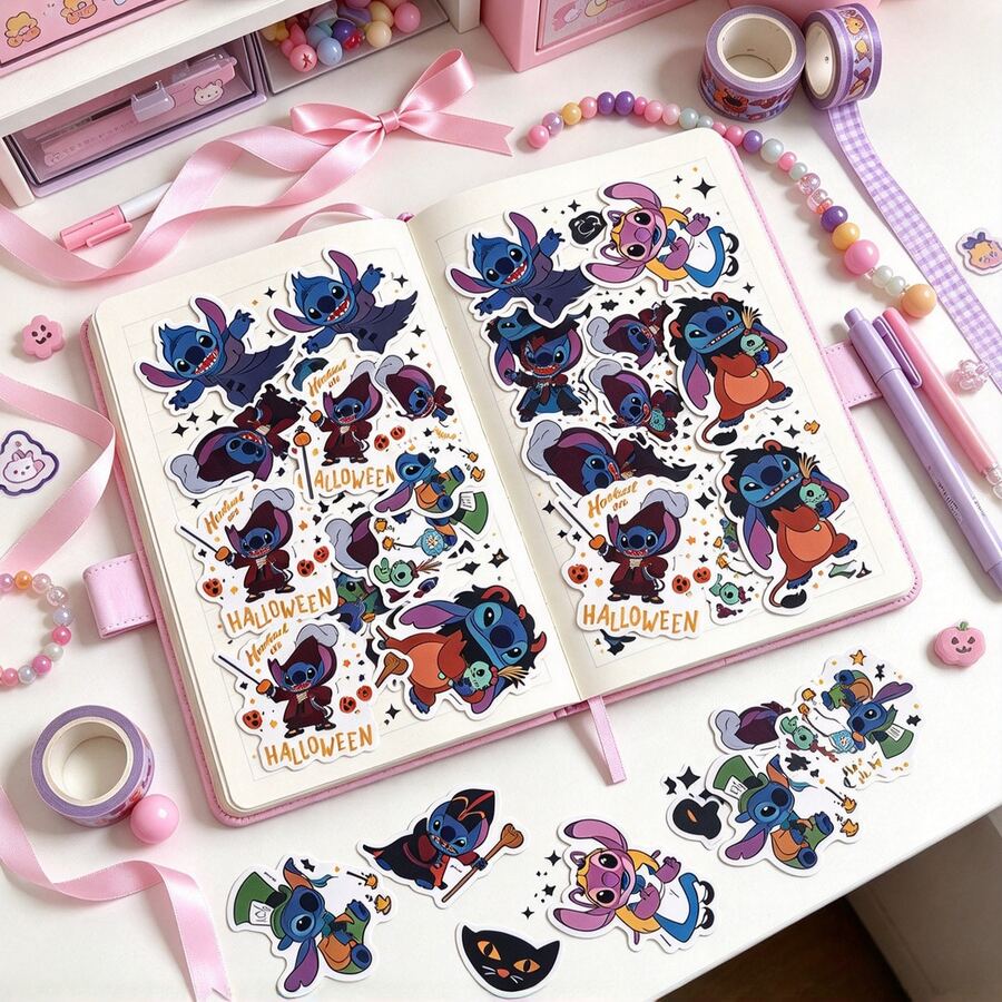 Disney 50pcs Stitch Cute Cartoon Sticker Set, PVC Waterproof Stickers, Japanese Kawaii Anime Style, Suitable For Laptop, Phone Case, Water Bottle, Mug, Notebook, Window Sill, Window Edge, DIY Crafts, Holiday Gift, Party Favor - Multicolor - View 1
