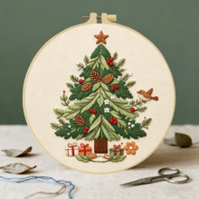 1PC 20*20cm/7.9*7.9in,Puppies With Christmas Decorationsembroidery Kit, DIY Handmade Embroidery Set For Adult Beginners, Home Gift, Women's Sewing Gift, Including User Manual, Printed Pattern Fabric, Embroidery Frame, Needle And Thread. - 20*20cm/7.9*7.9in - View 4
