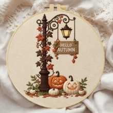 1 st 20*20 cm/7,9*7,9 tum, broderikit med blommor och pumpor, DIY handgjort broderiset för vuxna nybörjare, hemgåva, sygåva för kvinnor, inkluderar användarmanual, tryckt mönstertyg, broderiram, nål och tråd. - 20*20 cm/7,9*7,9 tum - Visa 14