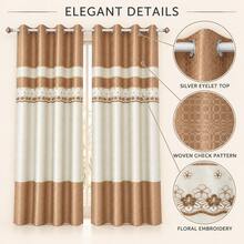 1pc Lace Sheer Curtain With Jacquard Patchwork, Semi-Sheer Polyester, Grommet Top Hanging Bedroom Living Room Dining Room Home Decor Curtain - Khaki - View 1