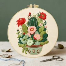1PC 20*20cm/7.9*7.9in,Green Plants Embroidery Kit, DIY Handmade Embroidery Set For Adult Beginners, Home Gift, Women's Sewing Gift, Including User Manual, Printed Pattern Fabric, Embroidery Frame, Needle And Thread. - 20*20cm/7.9*7.9in - View 4