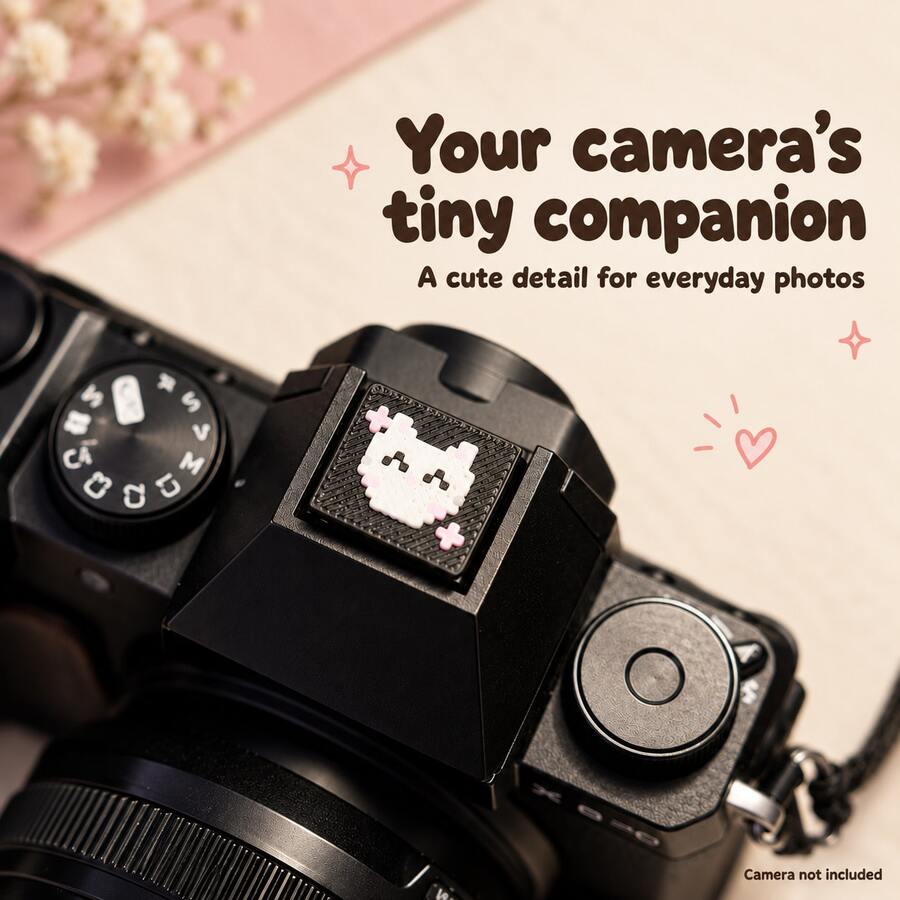 Pixel Cat Camera Hot Shoe Cover, Molten Bead Style 3D Printed Accessory, Gift For Photographers And Cat Lovers - View 1