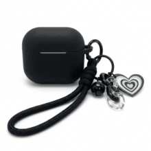 Silicone Earbud Protective Case + Pendant Compatible With Airpods 5th/Pro 3/Pro 2/Pro, Paired With Colorful Heart-Shaped Bell Set Compatible With Airpods 5/4/3/2/1, Featuring Floral Pattern Chain Protective Shell - Black + Heart Bell Pendant - View 15