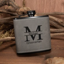TONGFANTECH Personalized Leather Flask + Cup Set, Engraved Flask, Unique Groomsman Gift, Wedding And Bachelor Party Groomsman Invitation Gift - Multicolor - View 6