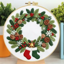 1PC 20*20cm/7.9*7.9in,Puppies With Christmas Decorationsembroidery Kit, DIY Handmade Embroidery Set For Adult Beginners, Home Gift, Women's Sewing Gift, Including User Manual, Printed Pattern Fabric, Embroidery Frame, Needle And Thread. - 20*20cm/7.9*7.9in - View 6