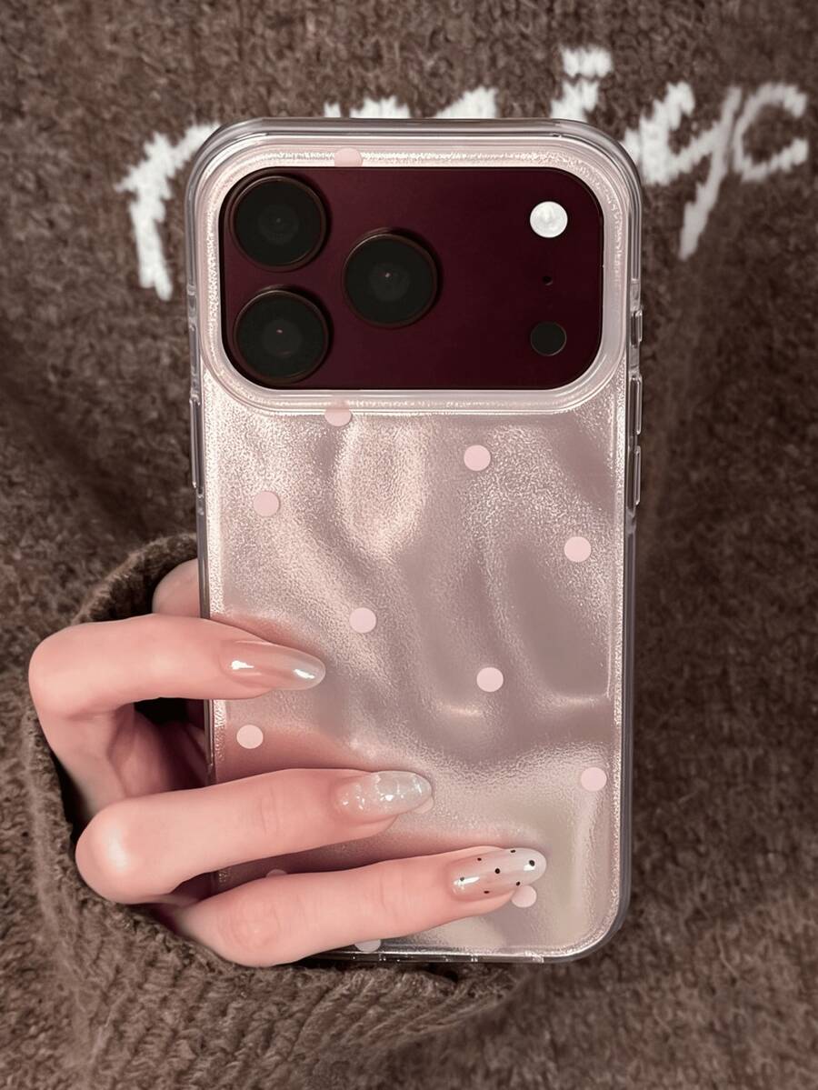 Cute Pink Polka Dot Pattern Glossy Jelly Phone Case, Compatible With IPhone 18 Pro Max 17 Pro Max 16 Pro Max 17 16 15 14 13 12 Pro Max 11, Cute Shockproof Soft Back Cover - Pink Polka Dots - View 1