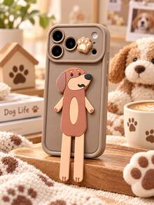 1pc Cute 3D Dog Phone Stand Case, Paw Print Decor Brown Pet Personalized Protective Shell, Compatible With Iphone 18 Pro Max/18 Pro/17/16/15/14/13/12/11/Pro/Pro Max/X/XR/XS/XS Max/7/8/Plus, Compatible With Samsung/Honor - Khaki - View 3