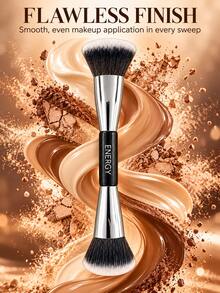 ENERGY 3Pcs Double Ended Face Makeup Brush Set, 6 Soft Bristle Kabuki Brush Heads For Foundation Powder Blush Contour, Portable Travel Storage Bag, Professional Cosmetic Makeup Tools - Black - View 6