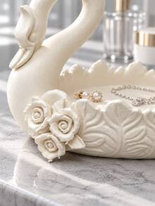 1pc Swan Ring Tray, Carved Rose & Feather Style, Fashion Jewelry Storage Rack, Suitable For Earrings, Rings And Necklaces, Vanity, Bathroom Countertop And Bedside Storage Decor Tray, Jewelry Tray, Ring Holder, Vanity Decor, Creative Gift - Multicolor - View 5