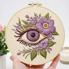 1 st 20*20 cm/7,9*7,9 tum, broderikit med blommor och pumpor, DIY handgjort broderiset för vuxna nybörjare, hemgåva, sygåva för kvinnor, inkluderar användarmanual, tryckt mönstertyg, broderiram, nål och tråd. - 20*20 cm/7,9*7,9 tum - Visa 5