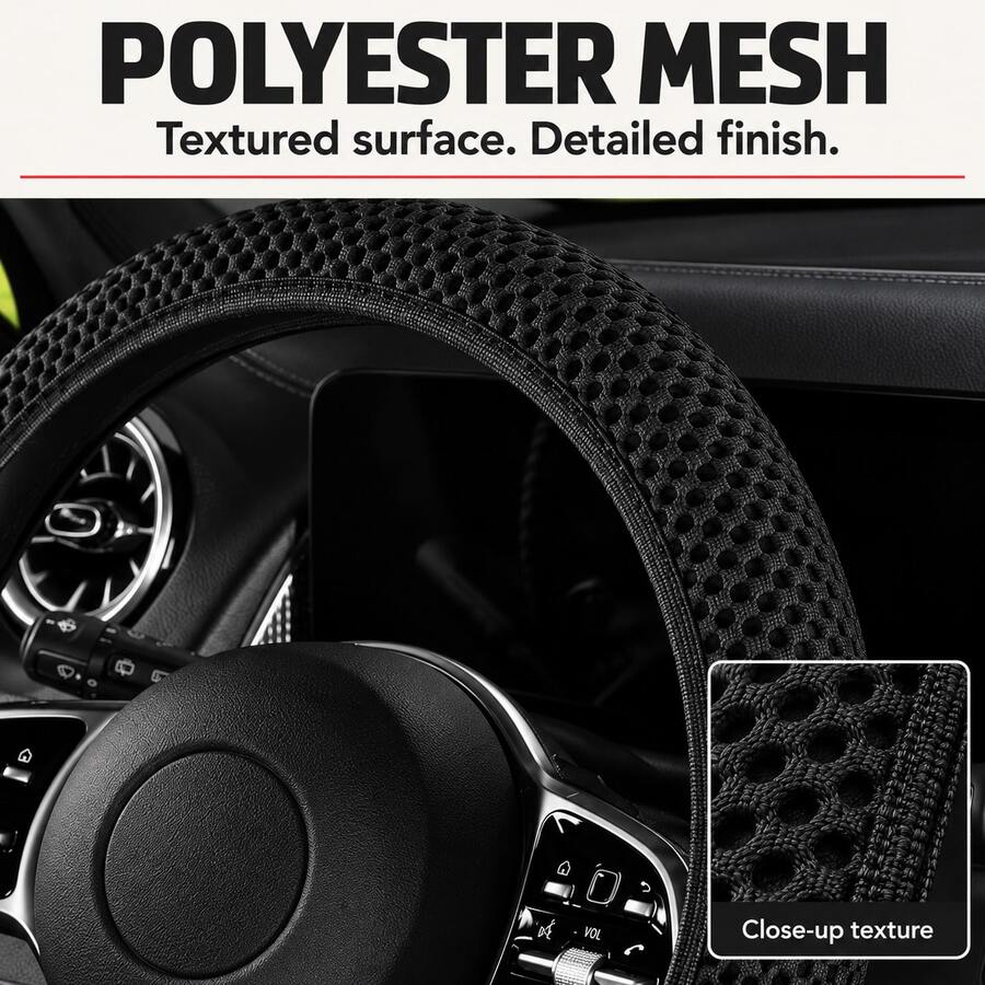Polyester Car Steering Wheel Cover, Textured Mesh Design Without Inner Ring, Solid Color Steering Wheel Protector For Sedans, Family Cars And SUVs, Automotive Interior Accessory With Stitched Edges For Everyday Use - Multicolor - View 1