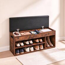 VASAGLE Shoe Changing Stool - Brown - View 1