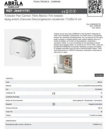Avant محمصة خبز ABRILA 750W باللون الأسود والأبيض - محمصة كهربائية بفتحتين مع 7 مستويات تحميص، وظيفة إذابة الجليد والإغلاق التلقائي، الأبعاد 17x26x15 سم - أبيض - مشاهدة 3