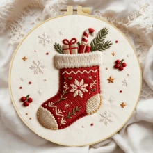 1PC 20*20cm/7.9*7.9in,Puppies With Christmas Decorationsembroidery Kit, DIY Handmade Embroidery Set For Adult Beginners, Home Gift, Women's Sewing Gift, Including User Manual, Printed Pattern Fabric, Embroidery Frame, Needle And Thread. - 20*20cm/7.9*7.9in - View 7