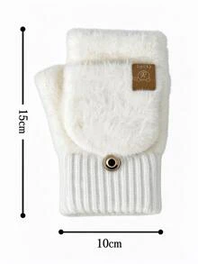 Women's Plush Flap Gloves, Sweet Style Button Design Convertible Fingerless Gloves, Ribbed Knit Cuffs With Lucky Bear Patch, Warm Hand Accessory For Autumn/Winter, Suitable For Daily Life, Study, Work And Outdoor Activities - Multicolor - View 11