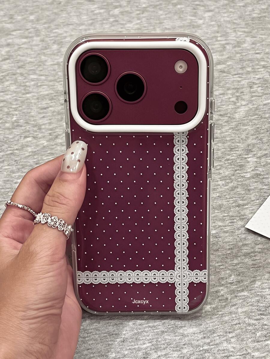 可愛極簡風酒紅色波點亮面手機殼，適用於 iPhone 18 Pro Max 18 Pro 17 Pro Max 17 Pro 17 16 Pro Max 16 Pro 16 15 Pro Max 15 Pro 15 14 Pro Max 14 Pro 14 13 Pro Max 13 Pro 13 12 Pro Max 12 Pro 12 11，可愛亮面果凍色防震後蓋