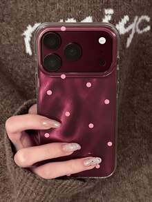 可愛粉色圓點圖案亮面果凍手機殼，適用於 iPhone 18 Pro Max 17 Pro Max 16 Pro Max 17 16 15 14 13 12 Pro Max 11，甜美防撞軟背蓋 - 紅底粉點 - 查看 2