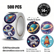 Hasbro 500pcs/Roll Round Self-Adhesive Envelope Seals, Scrapbook DIY Decorative Stickers, 10 Different Space/Planet/Earth/Universe Patterns, Planner Collage Material, Christmas Gift Wrapping Seals, Vintage Photo Album, Storage Jar Gift Box Decoration - 500 PCS - View 5
