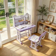 Kids' Desk And Chair Set With Adjustable Shelves - Purple - View 2
