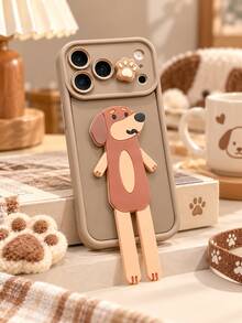 1pc Cute 3D Dog Phone Stand Case, Paw Print Decor Brown Pet Personalized Protective Shell, Compatible With Iphone 18 Pro Max/18 Pro/17/16/15/14/13/12/11/Pro/Pro Max/X/XR/XS/XS Max/7/8/Plus, Compatible With Samsung/Honor - Khaki - View 4