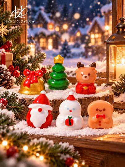 8pcs Christmas Decorative Figurines, Multiple Christmas Theme Designs Including Santa Claus, Snowman, Reindeer, Christmas Tree, Gingerbread Man, Bell, Holiday Tabletop Decor, Christmas Home Decor, Fireplace Mantel Display, Winter Snow Scene Arrangement, Christmas Party Decoration