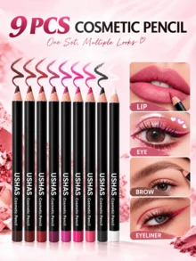 USHAS 9 Pcs Multi-Use Cosmetic Pencil Set, 4-In-1 Makeup Pen For Lip Liner, Eyeliner, Eyebrow & Eye Makeup, Rich Assorted Colors, Smooth Creamy Texture, Pigmented Lip Eye Brow Pencils, Versatile Makeup Kit For Creating Multiple Daily & Party Looks - #Multi-color - View 9