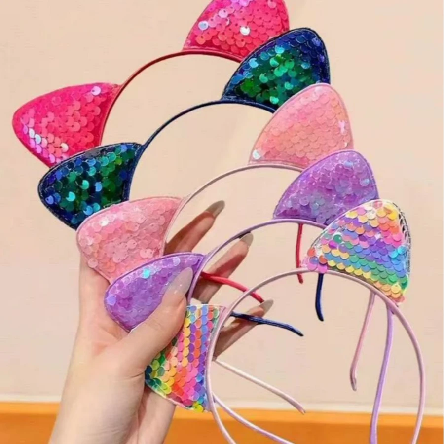 Bộ băng đô tai mèo đính sequin nhiều màu 10/5/3/1 cái, phụ kiện tóc ngọt ngào dễ thương làm điểm nhấn cho tiệc và biểu diễn, phù hợp cho bé gái và phụ nữ, đi học hàng ngày, du lịch, hẹn hò - Nhiều màu - Xem 1