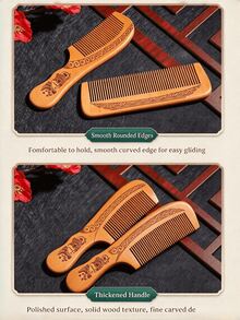 1pc Walnut Wood Handle Wooden Hair Comb, Hair Brush, For Normal Hair - Anti-Static, Smooth Styling, Portable Wooden Hair Care Tool - Multicolor - View 4