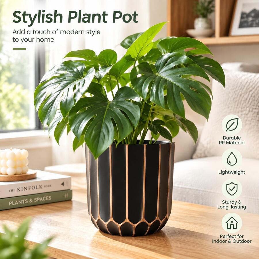 2pcs Fashion Striped Minimalist Thickened Anti-Pressure Sturdy Vintage Practical Versatile Polygonal Plant Pots - A - View 1