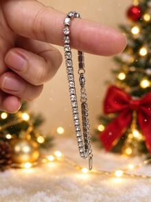 5pcs/1pc Sparkling Rhinestone Stackable Bracelet Set, Stainless Steel Non-Fading Open Bangle, Greek Key, Mother Of Pearl, Roman Numeral, Lucky Wheel Diamond Decor, Christmas Gift For Best Friend/Girlfriend - Silver - View 10