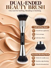 ENERGY 3Pcs Double Ended Face Makeup Brush Set, 6 Soft Bristle Kabuki Brush Heads For Foundation Powder Blush Contour, Portable Travel Storage Bag, Professional Cosmetic Makeup Tools - Black - View 2