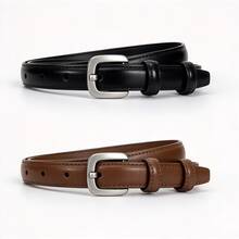 1pc/2pcs Women's Silver Buckle Solid Color Minimalist Casual Versatile Decorative Belt, Suitable For Daily Commute Wear - Multi-color Silver Buckle - View 11